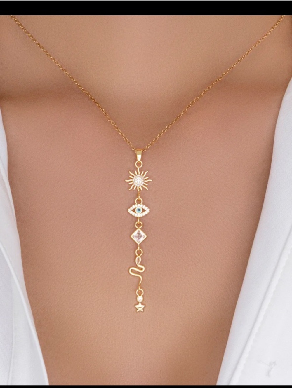 Gold Sun & Evil Eye Pendant Necklace - Women Jewelry